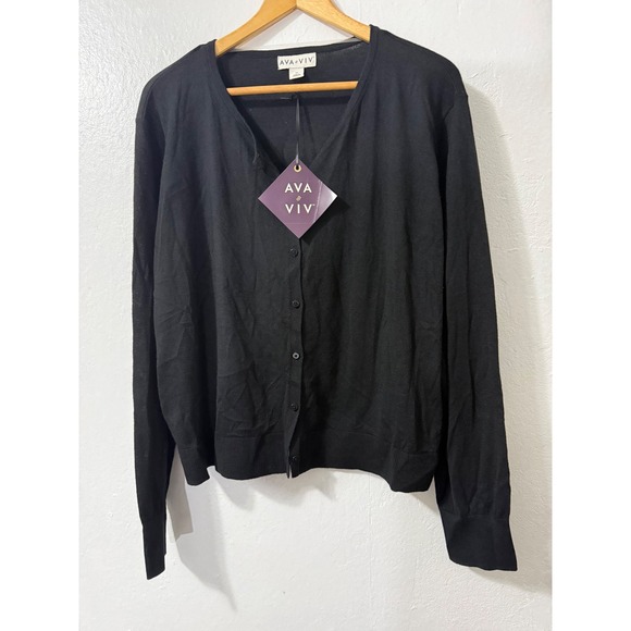 AVA & VIV Black Cardigan Sweater Plus Size 2X Long Sleeve V Neck Button Front - Picture 1 of 9